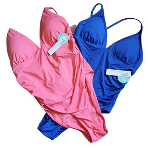 NWT Beautikini Bundle Of 2 One Piece Strapped Blue Peach Women's Swimsuits LG